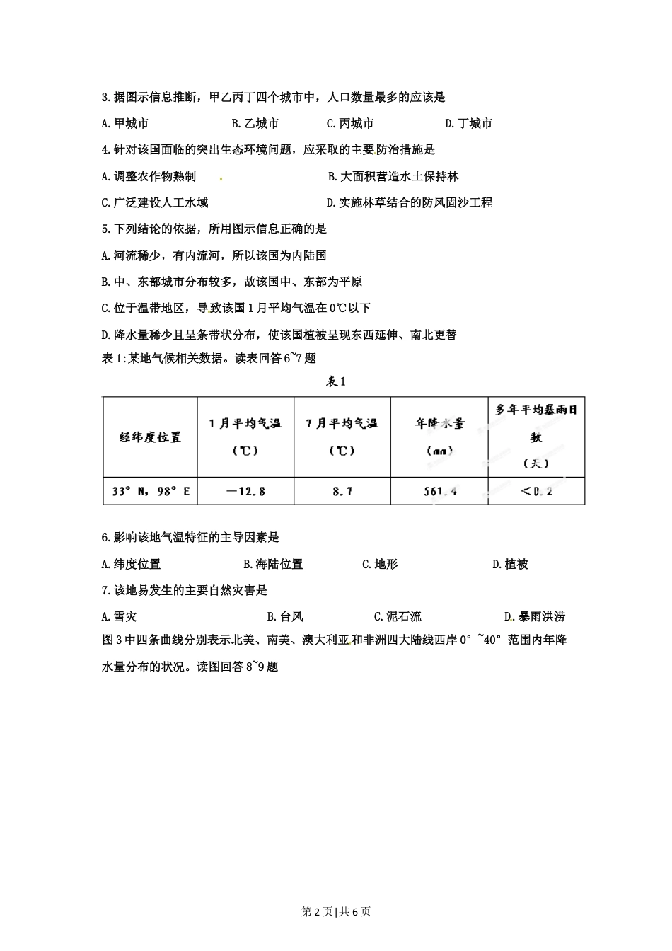 2012年高考地理试卷（四川）（空白卷）.doc_第2页