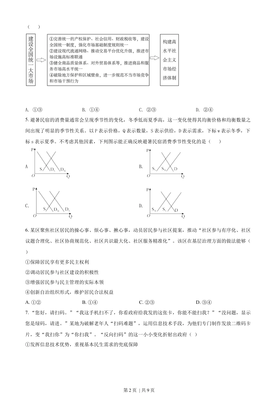 2022年高考政治试卷（湖南）（空白卷）.docx_第2页