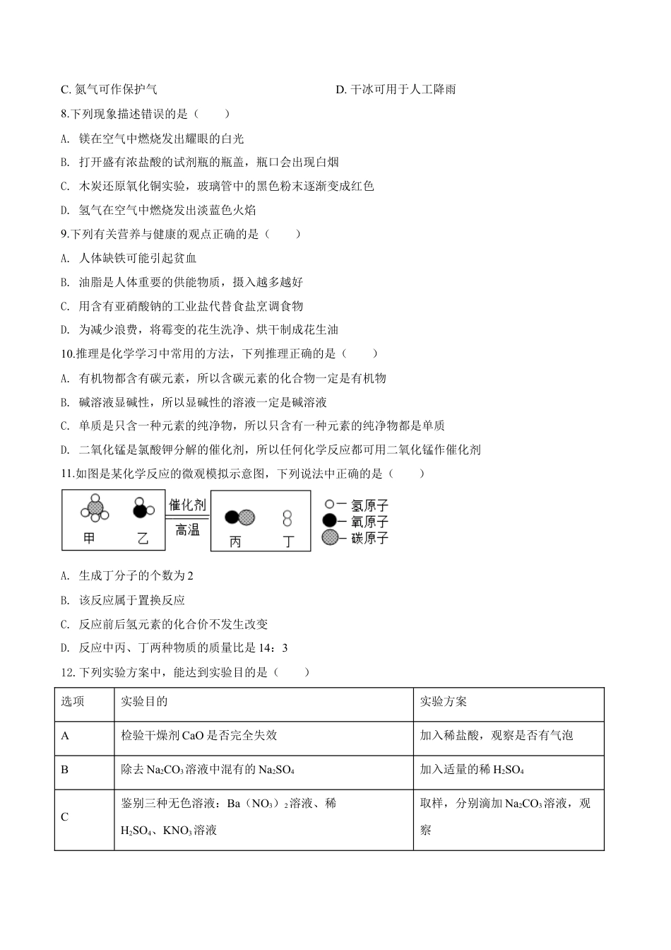 2017年辽宁省盘锦市中考化学试题（空白卷）kaoda.com.doc_第2页