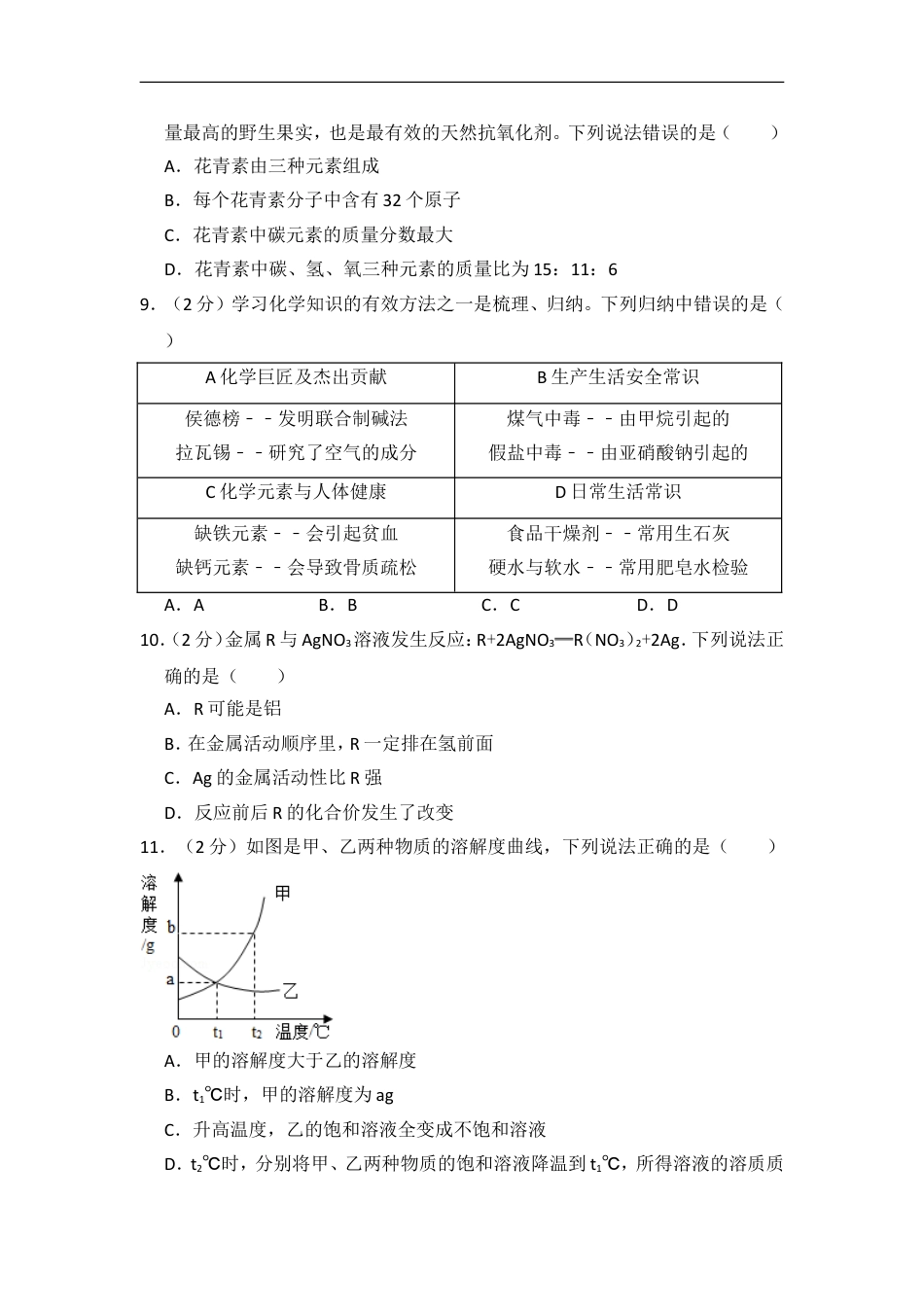 2017年青海省中考化学试卷（省卷）（含解析版）kaoda.com.doc_第2页