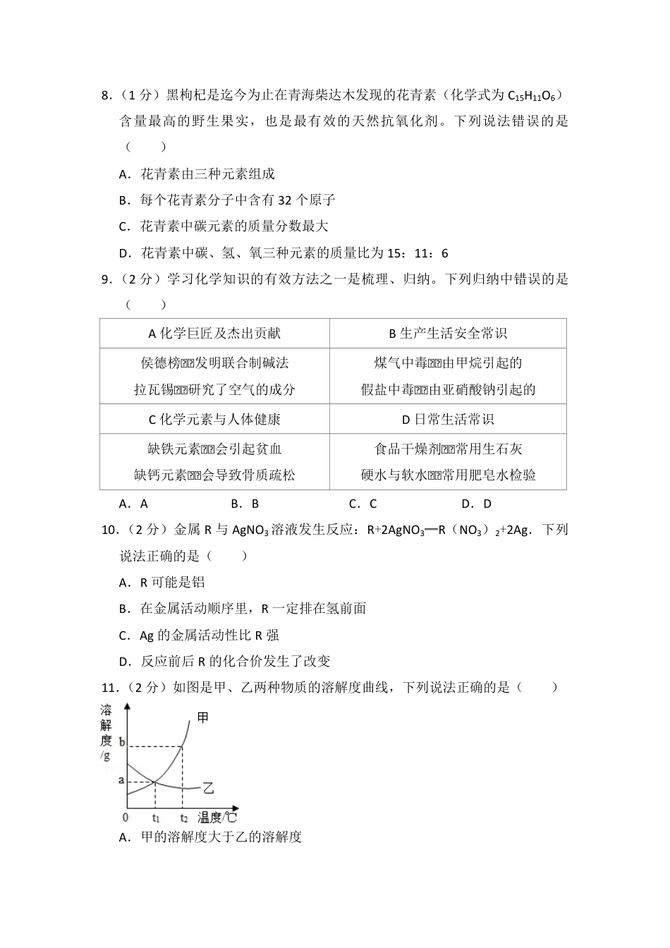 2017年青海省中考化学试卷（省卷）（含解析版）kaoda.com.pdf_第2页