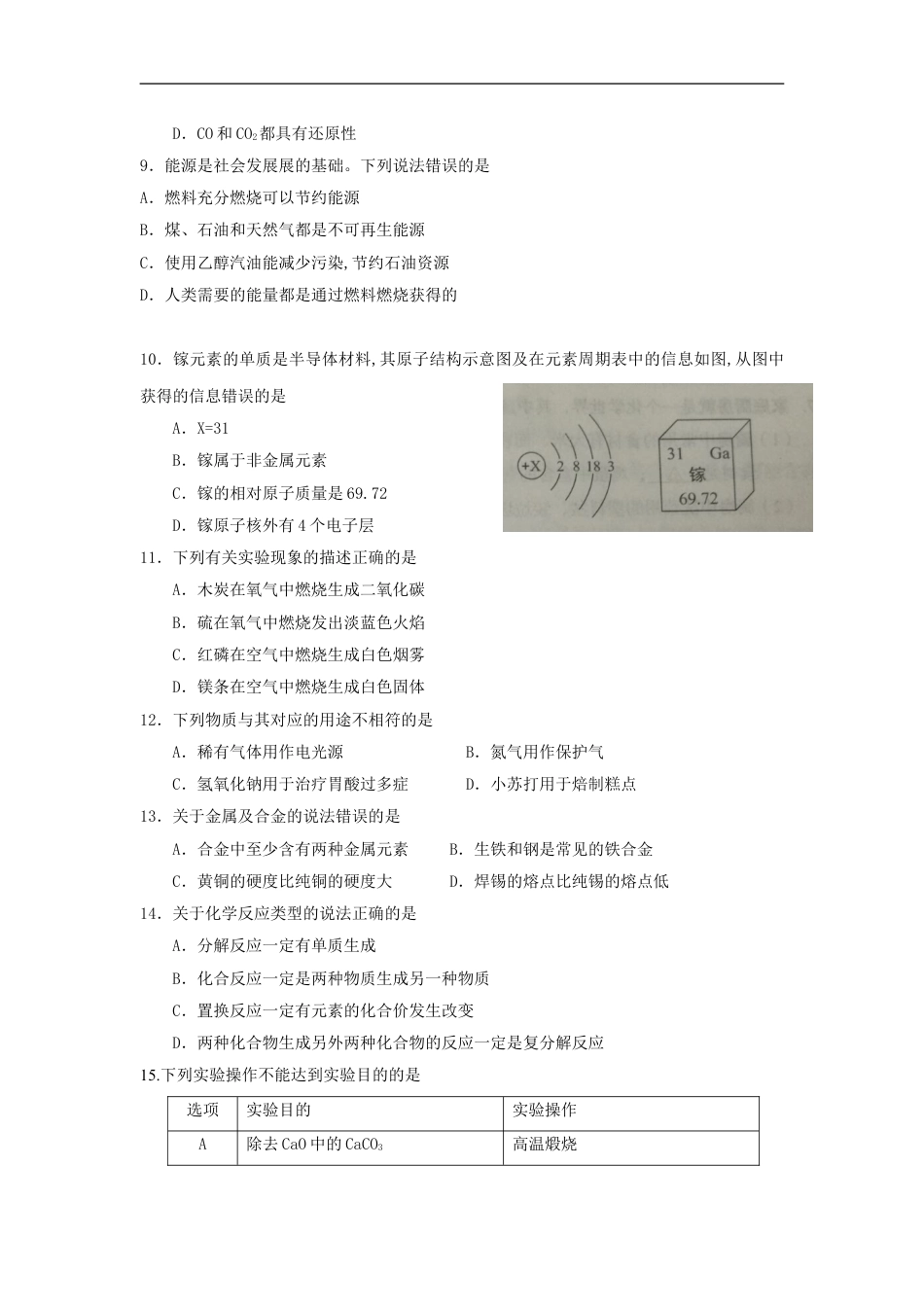 2018年辽宁省本溪市中考化学真题试题（含扫描答案）kaoda.com.doc_第2页