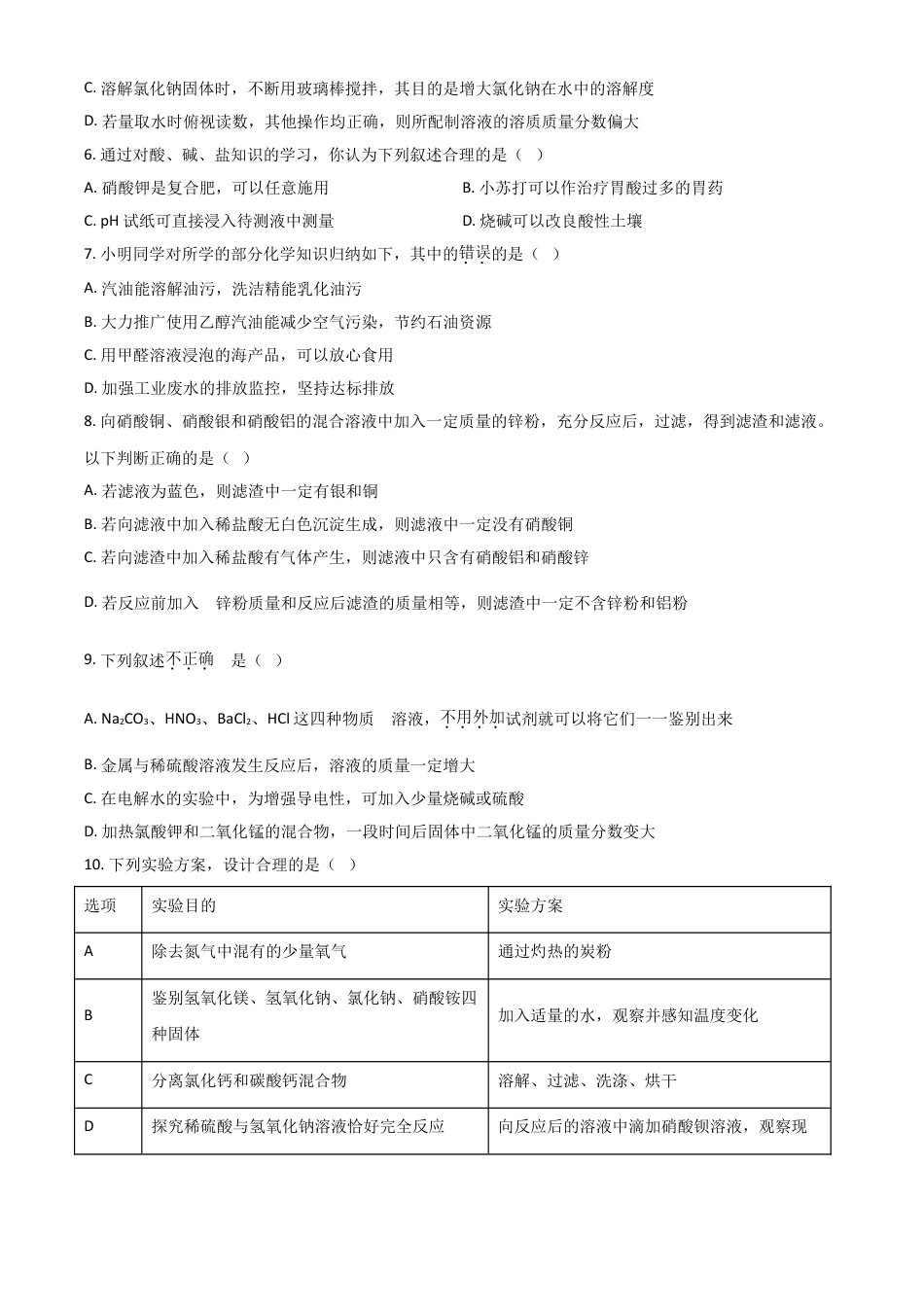 2018年辽宁省锦州市中考化学试题（空白卷）kaoda.com.doc_第2页