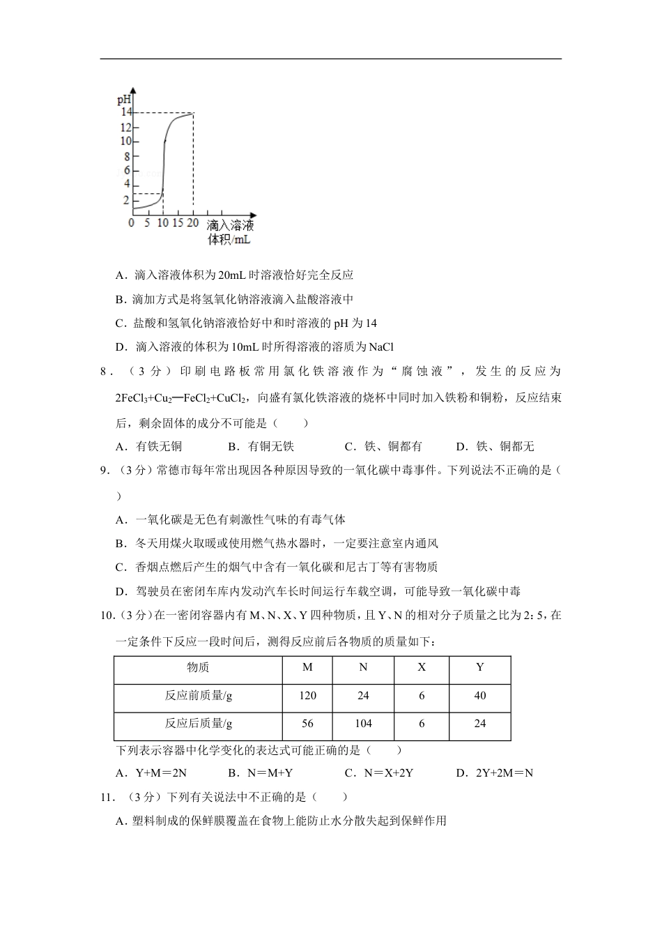 2019年湖南省常德市中考化学试卷及解析kaoda.com.doc_第2页