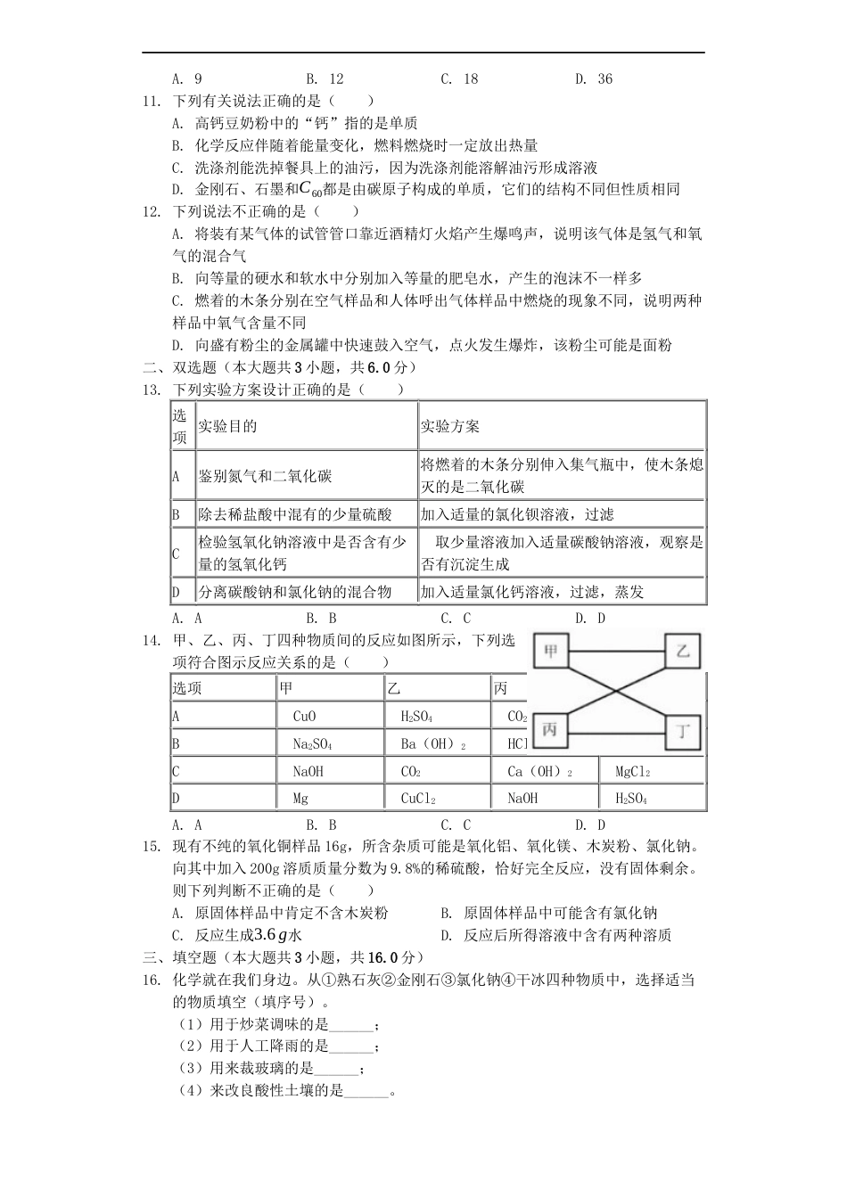 2019年天津市中考化学试题及答案kaoda.com.docx_第2页