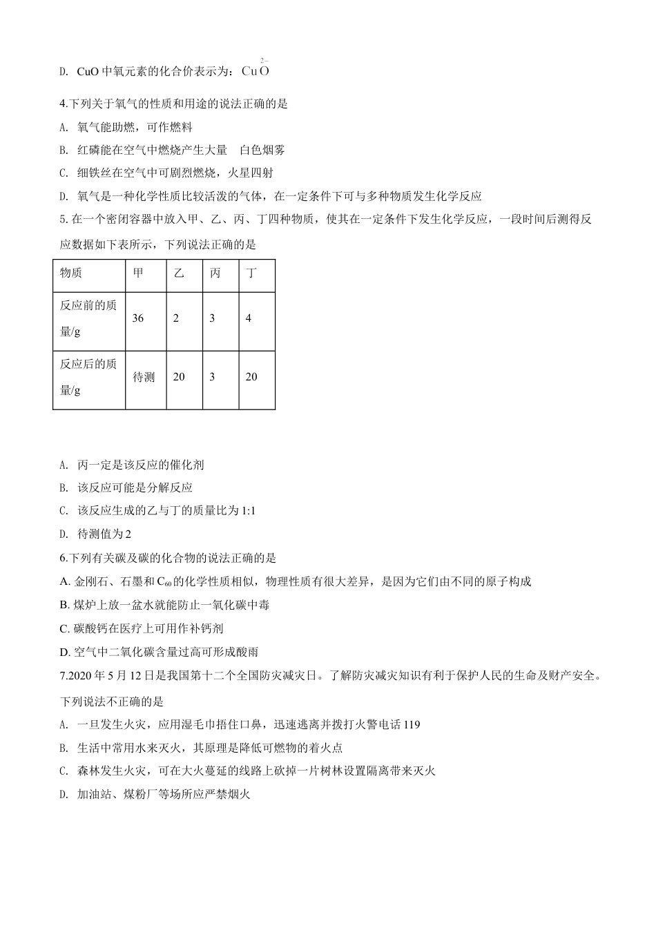 kaoda.com：湖北省鄂州市2020年中考化学试题（原卷版）kaoda.com.doc_第2页