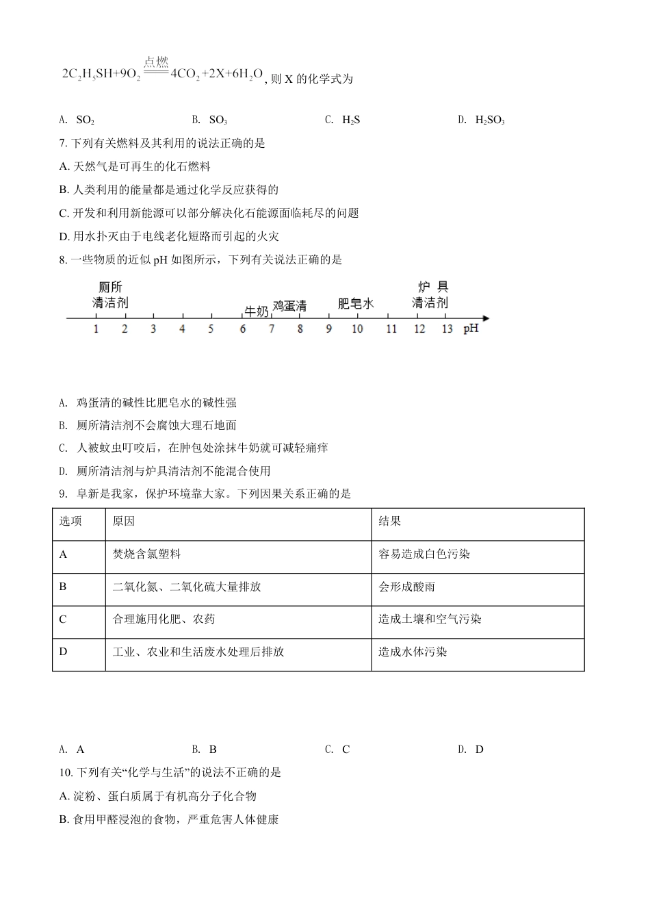 kaoda.com：辽宁省阜新市2020年中考化学试题（原卷版）kaoda.com.doc_第2页