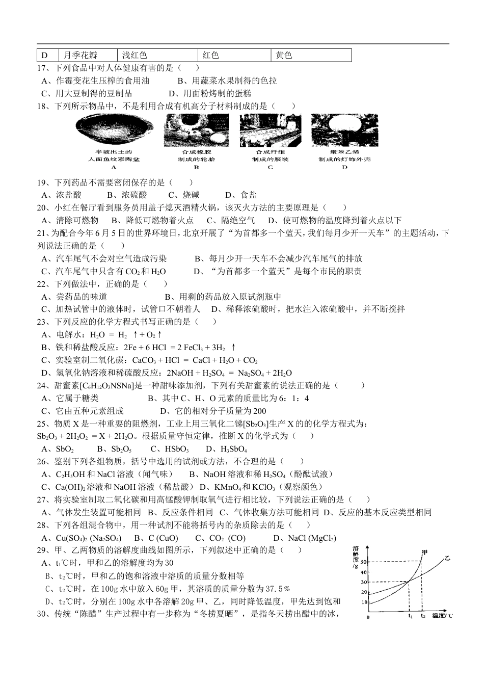 北京市2006年度中考化学真题与答案kaoda.com.doc_第2页