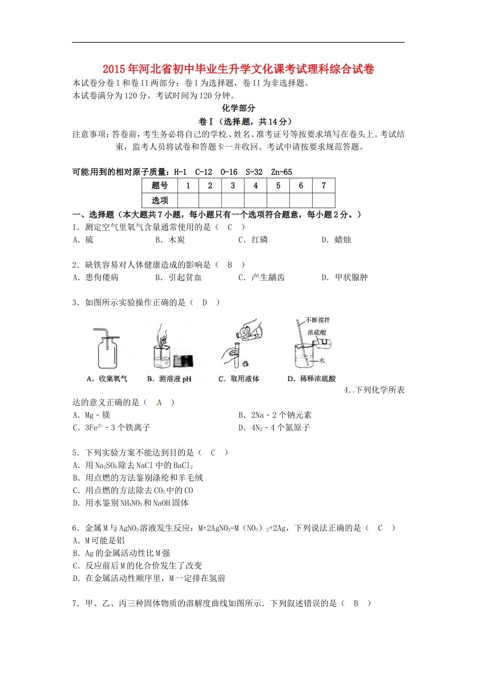 河北省2015年中考化学真题试题（含答案）kaoda.com.doc_第1页