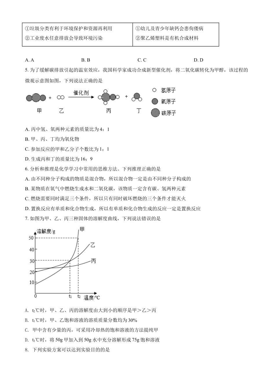 湖北省黄冈市2021年中考化学试题（原卷版）kaoda.com.doc_第2页