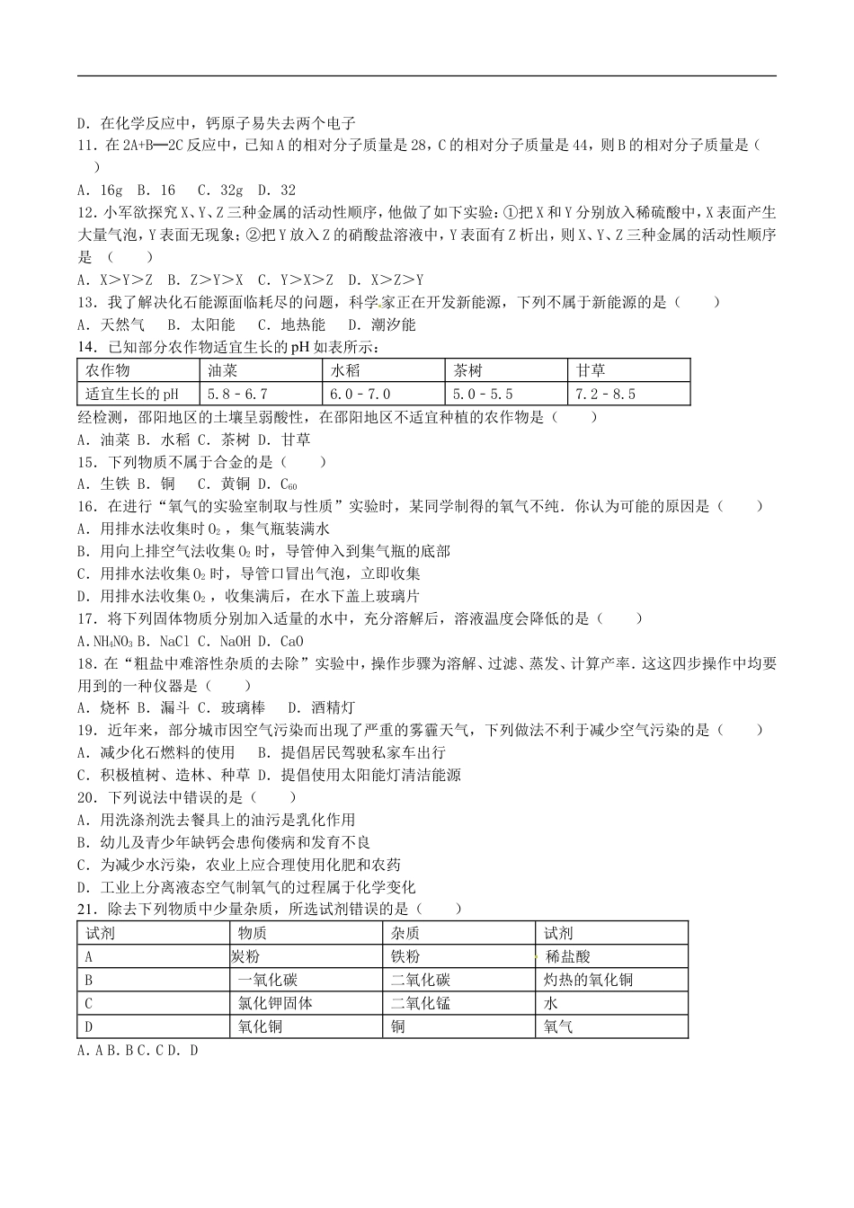 湖南省邵阳市2016年中考化学真题试题（含解析）kaoda.com.DOC_第2页