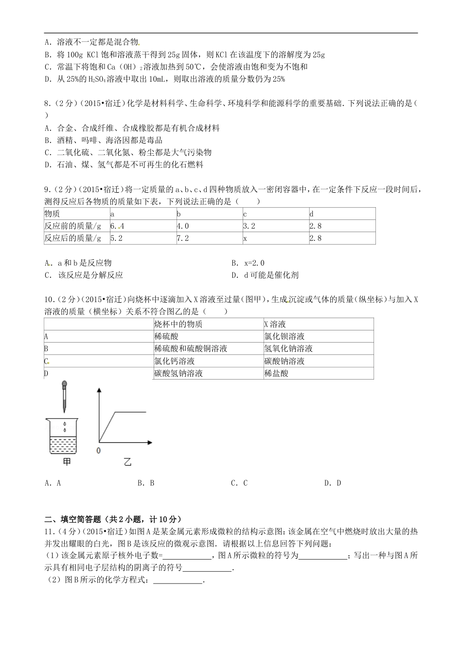 江苏省宿迁市2015年中考化学真题试题（含答案）kaoda.com.doc_第2页