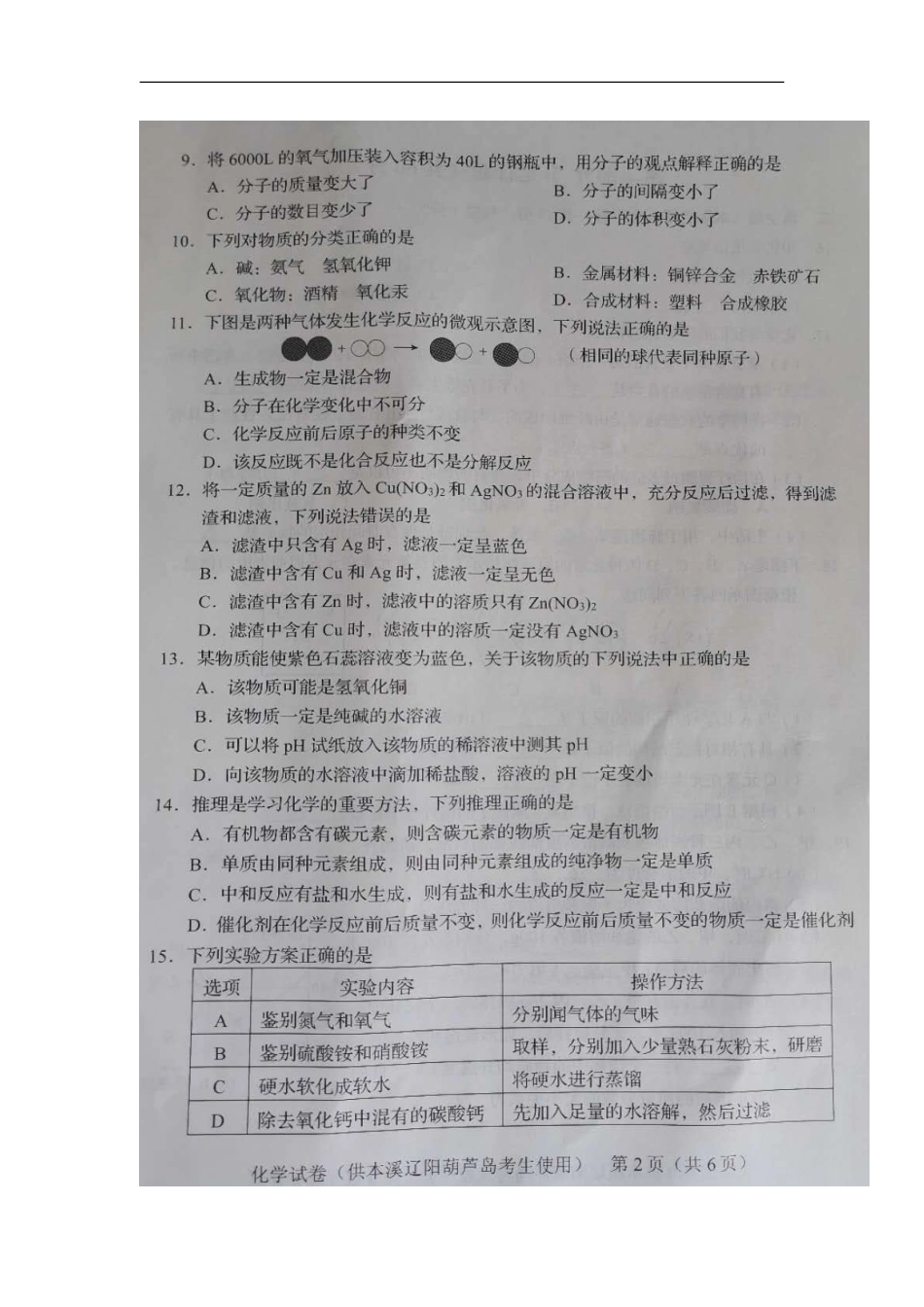 辽宁省葫芦岛市2020年中考化学真题及答案kaoda.com.doc_第2页