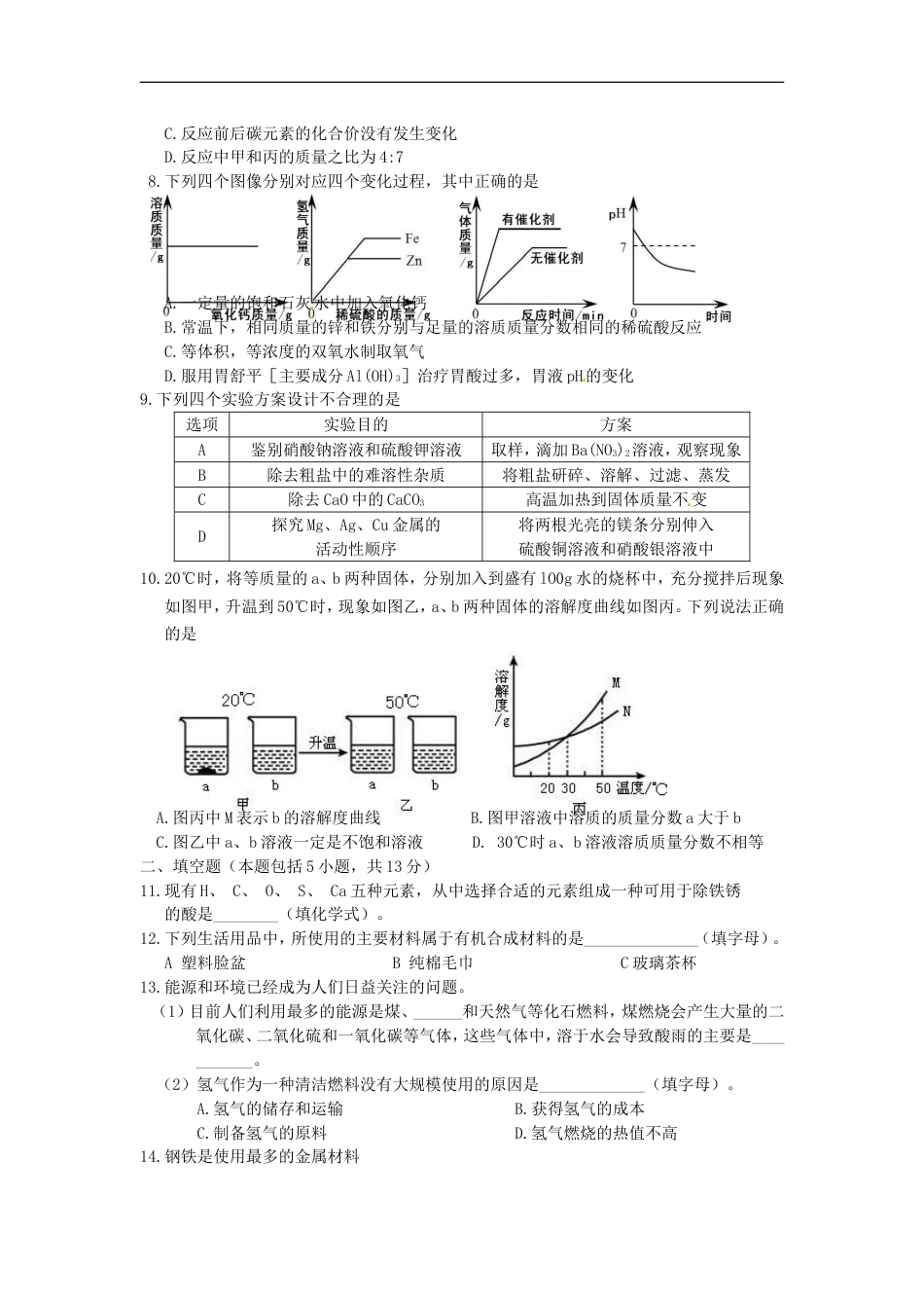 内蒙古呼和浩特市2015年中考化学真题试题（含答案）kaoda.com.doc_第2页