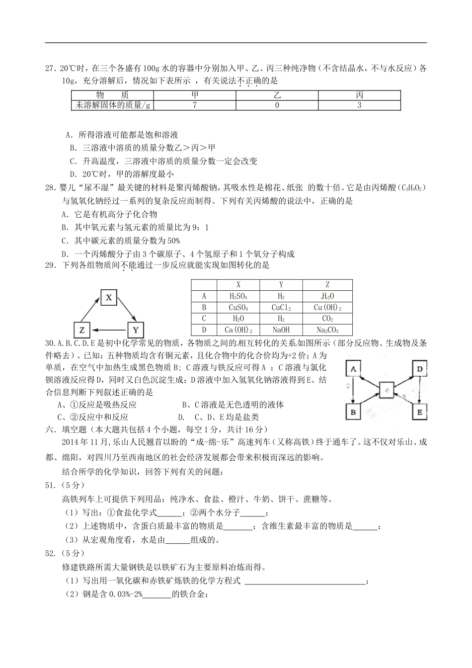 四川省乐山市2015年中考化学真题试题（含答案）kaoda.com.doc_第2页