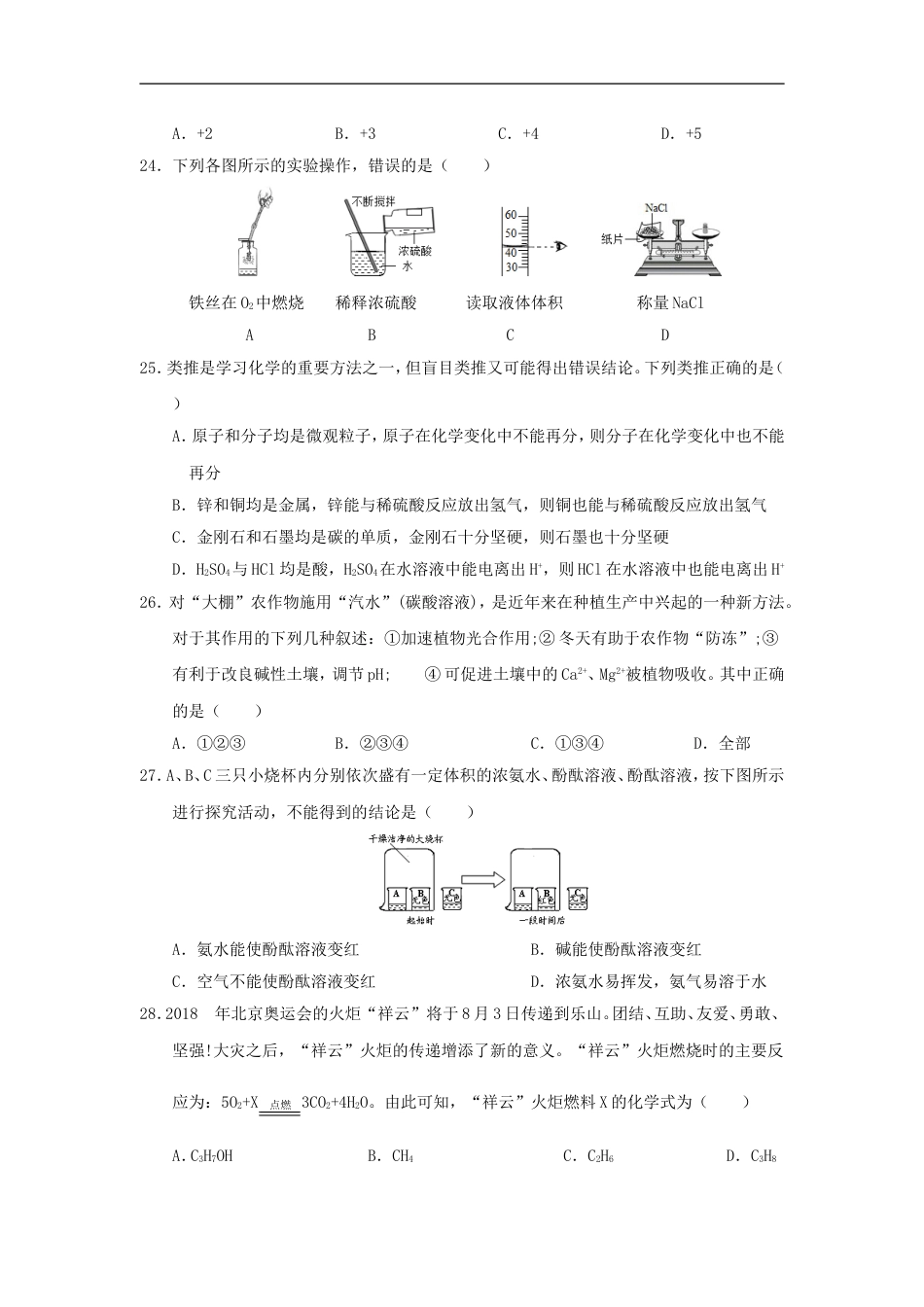 四川省乐山市2018年中考化学真题试题（含答案）kaoda.com.doc_第2页