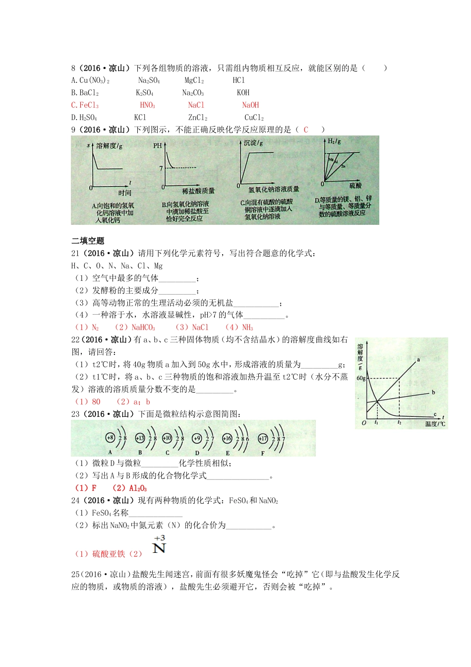 四川省凉山州2016年中考化学真题试题（含答案）kaoda.com.DOC_第2页