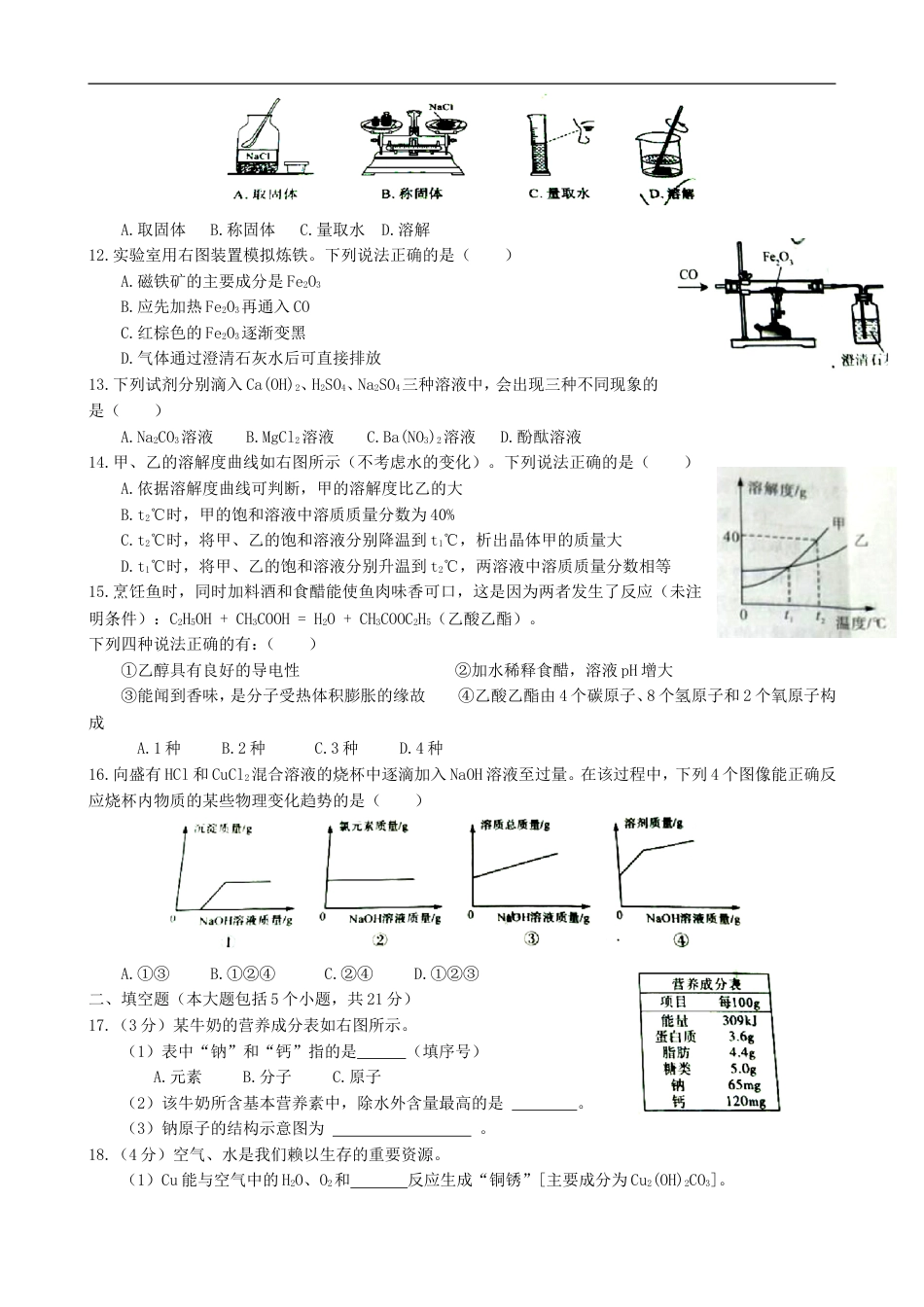 重庆市2019年中考化学真题试题（A卷）kaoda.com.doc_第2页