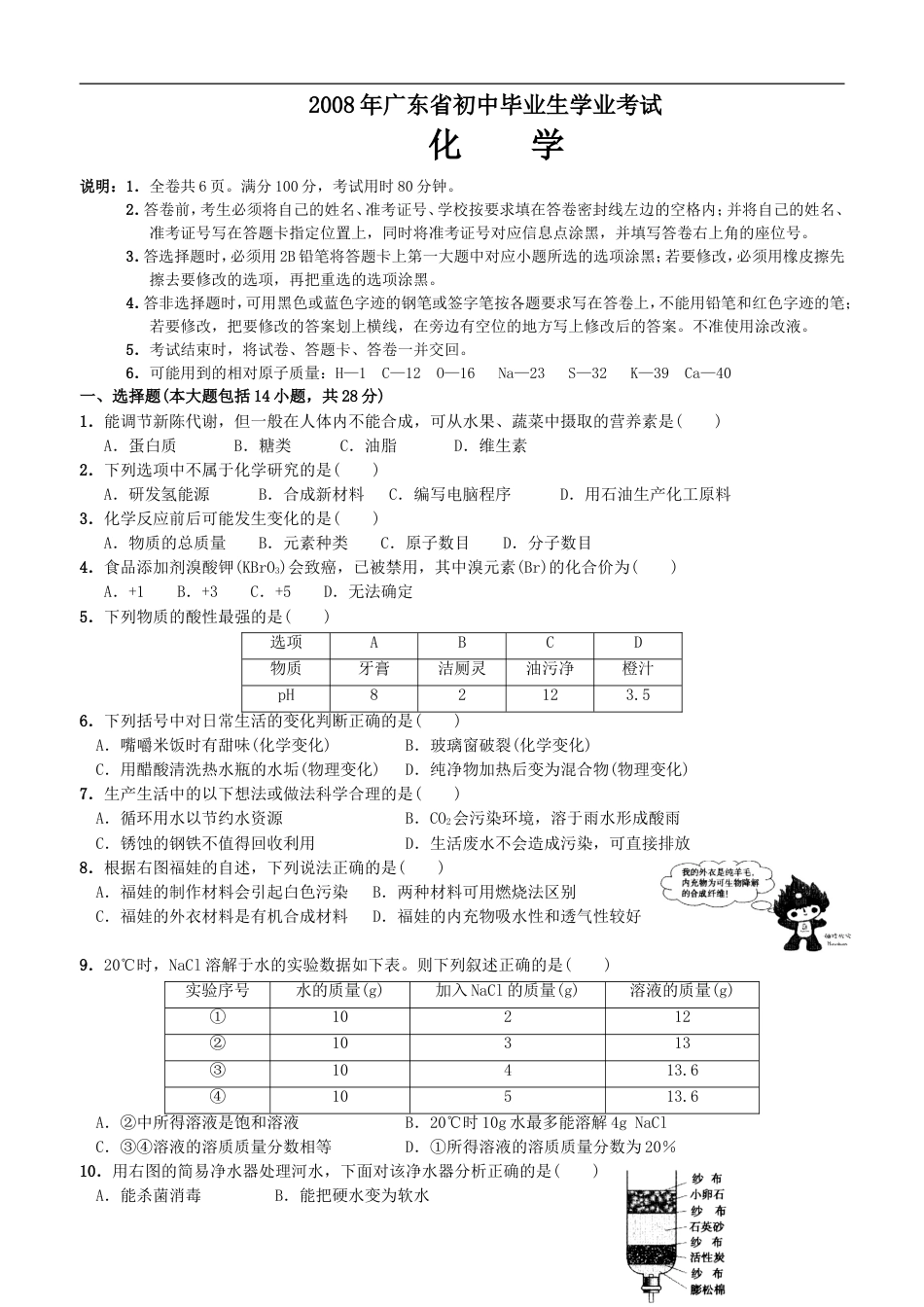 2008年广东省中考化学试题及答案kaoda.com.doc_第1页