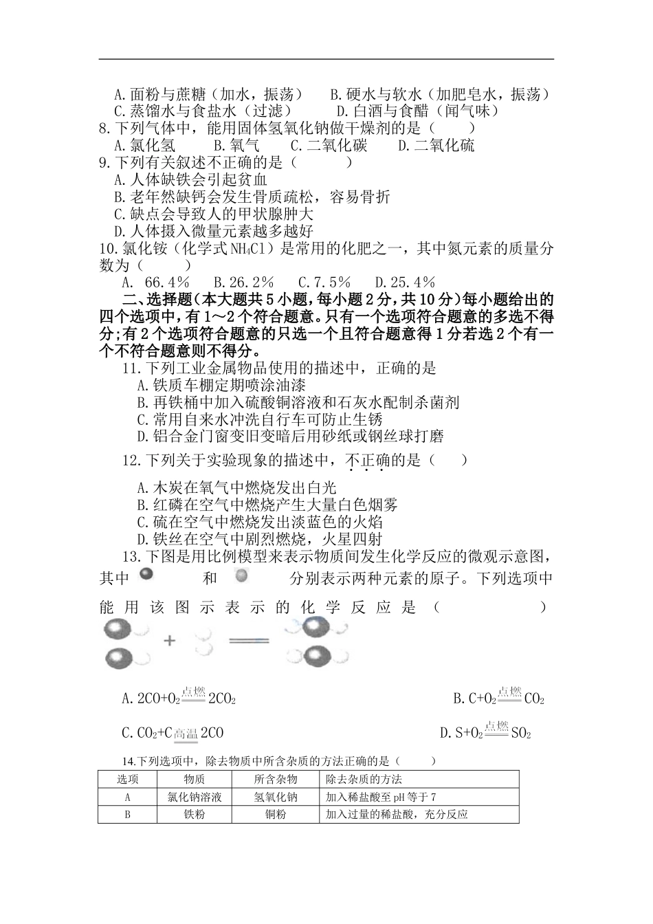 2009年天津市中考化学试题及答案kaoda.com.doc_第2页