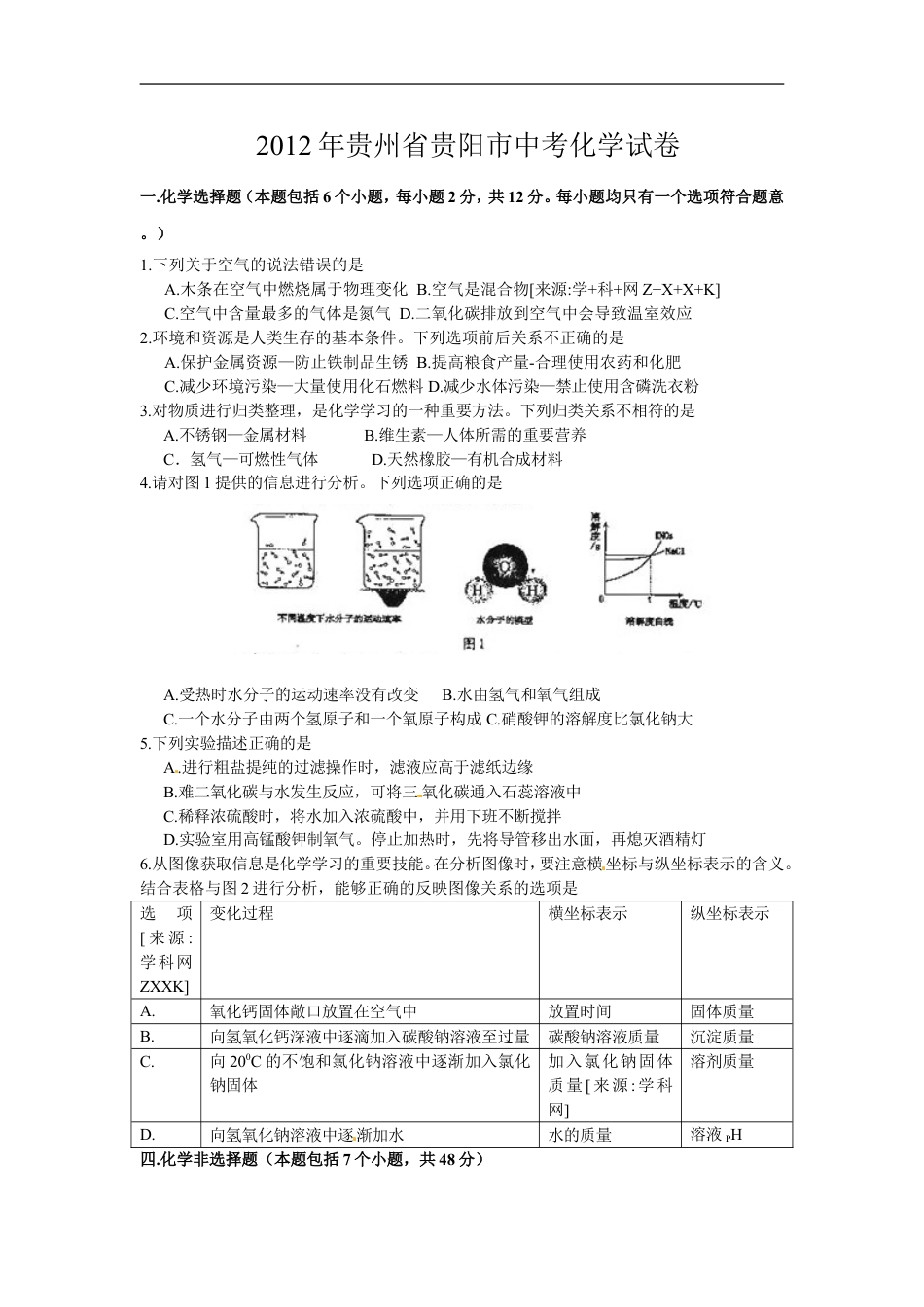 2012年贵州省贵阳市中考化学试卷及答案kaoda.com.doc_第1页