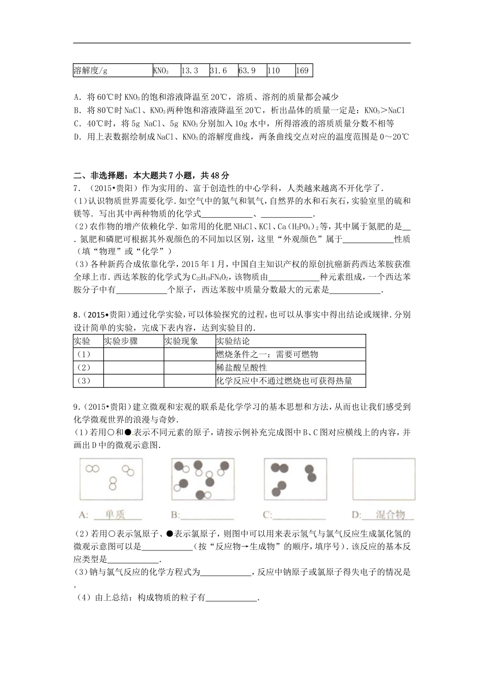 2015年贵州省贵阳市中考化学试卷及答案kaoda.com.doc_第2页