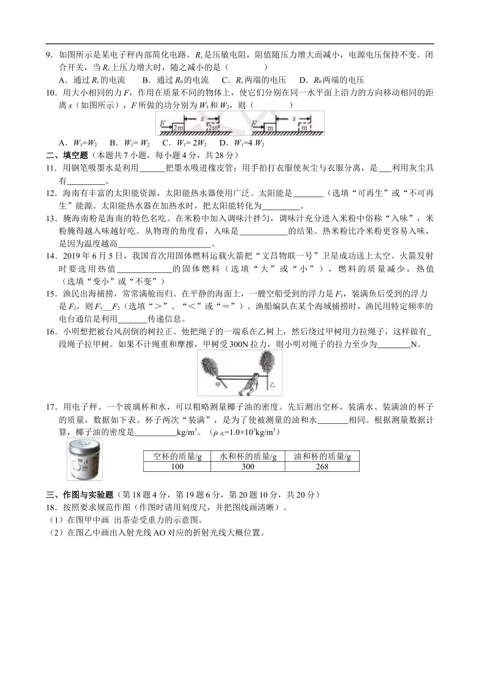 2019年海南中考物理试题及答案kaoda.com.doc_第2页