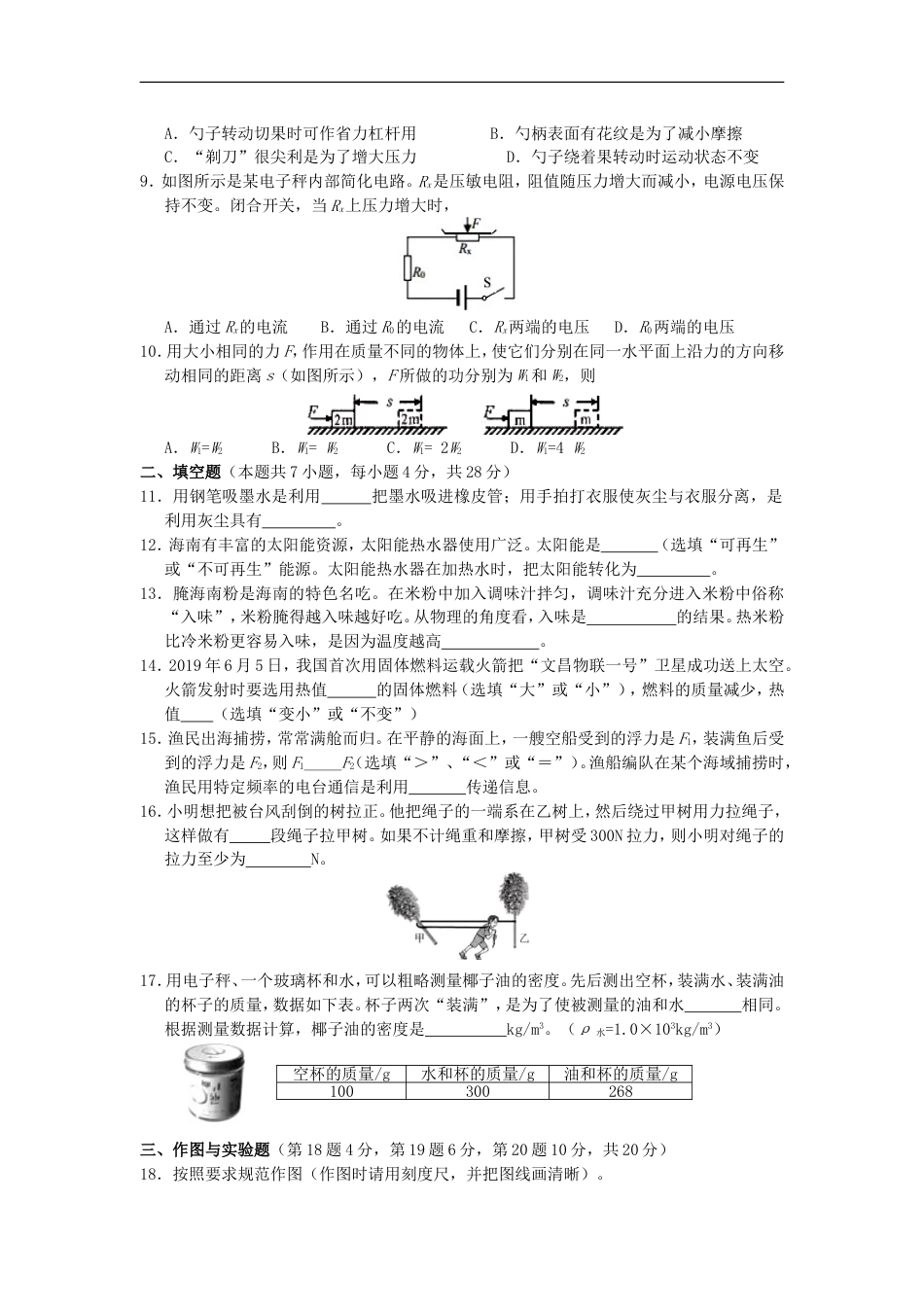 海南省2019年中考物理真题试题kaoda.com.doc_第2页