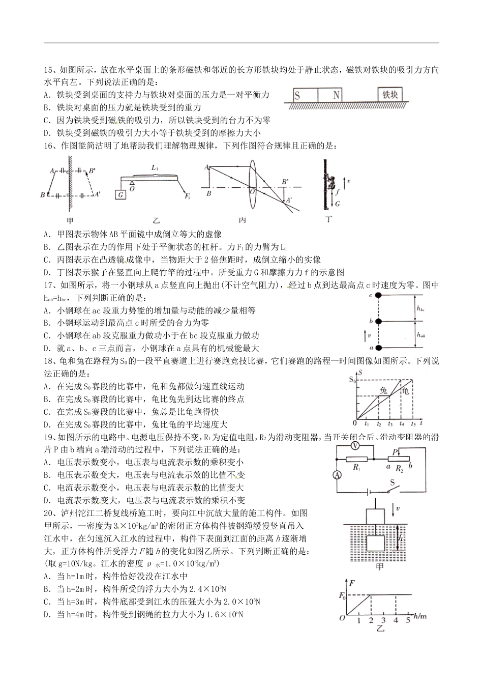 四川省泸州市2016年中考物理真题试题（含答案）kaoda.com.DOC_第2页