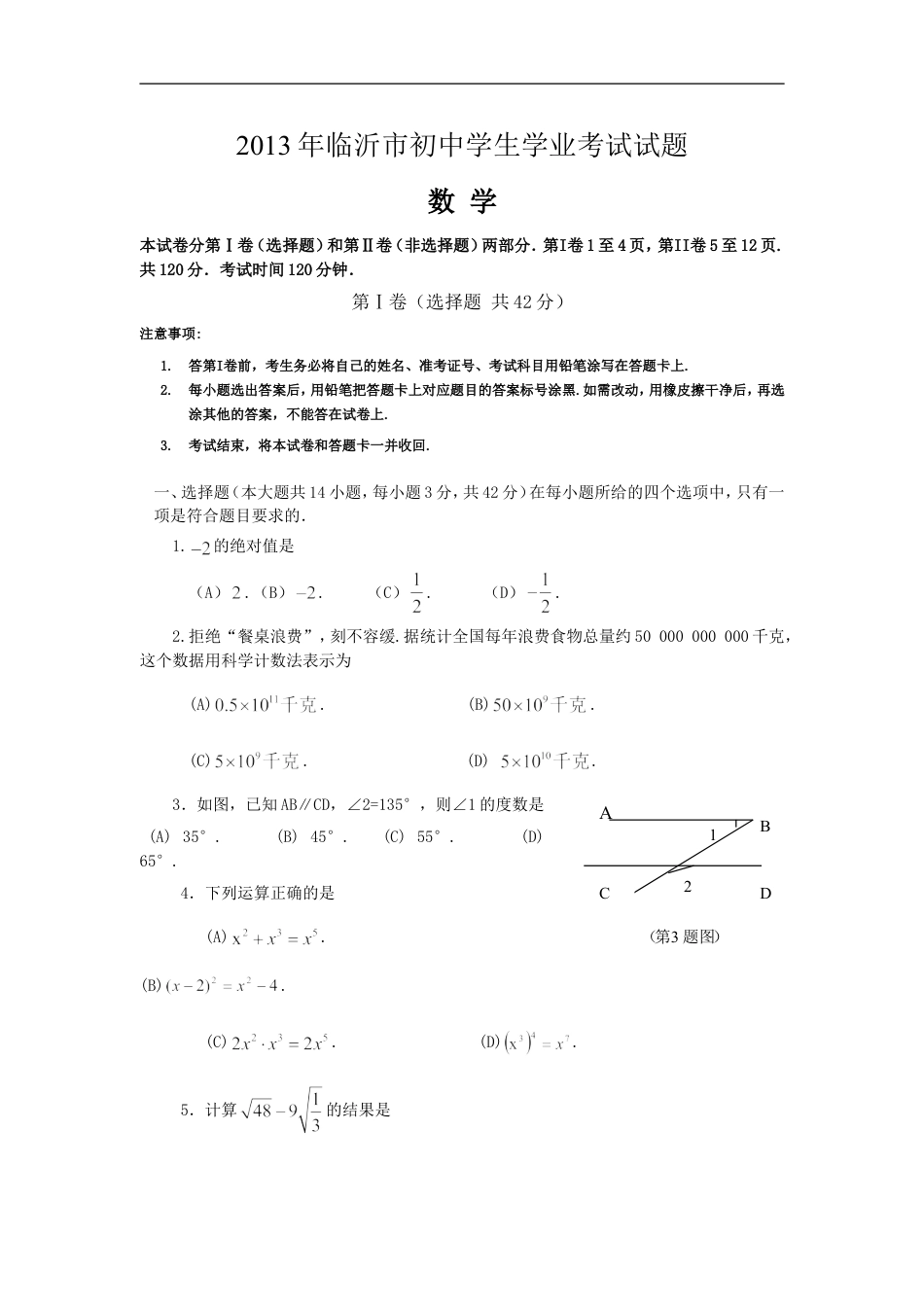 2013年山东省临沂市中考数学试题及答案kaoda.com.doc_第1页