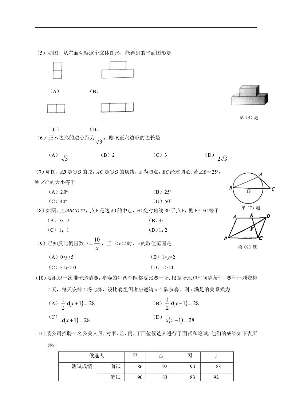 2014年天津中考数学试题及答案kaoda.com.doc_第2页