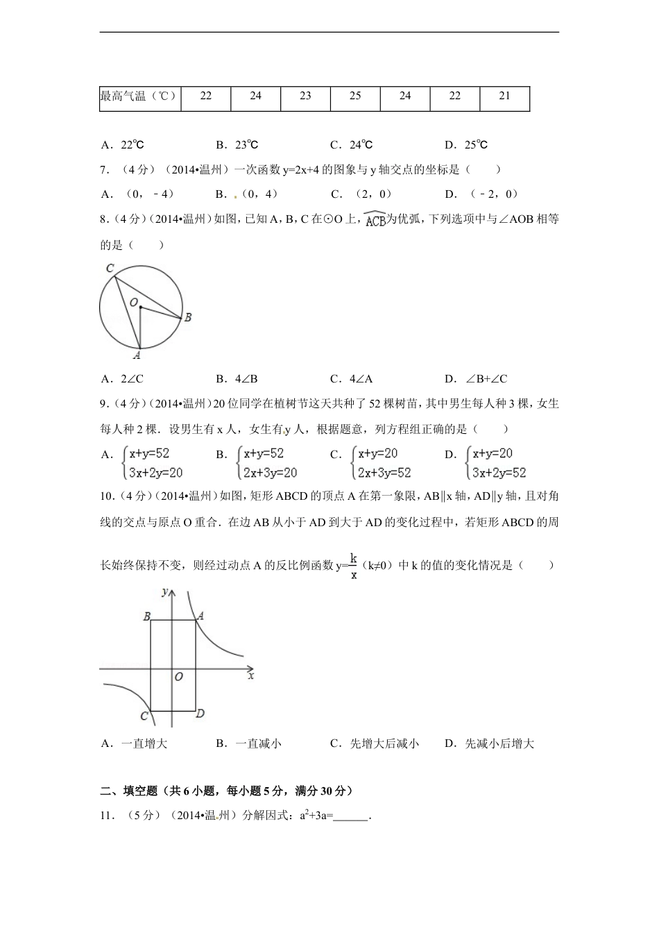 2014年浙江省温州市中考数学试卷（含解析版）kaoda.com.doc_第2页