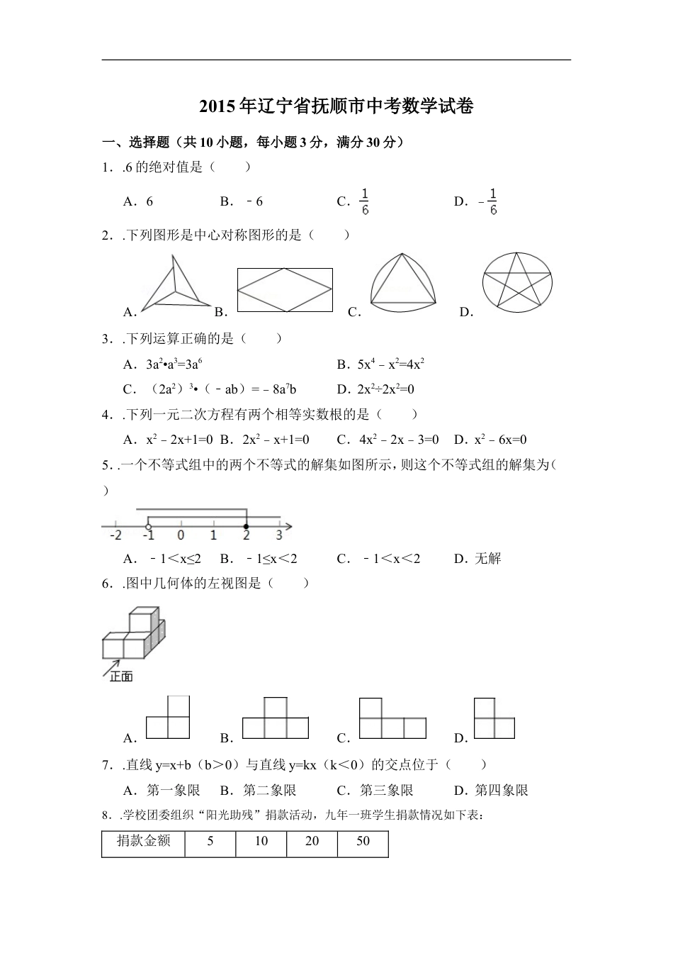 2015年辽宁省抚顺市中考数学试卷（含解析版）kaoda.com.doc_第1页