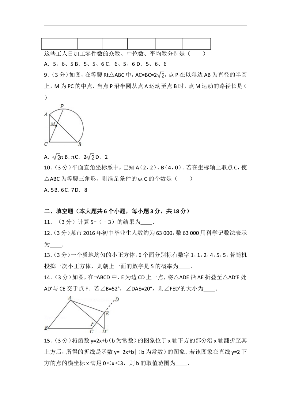 2016年武汉市中考数学试题及答案kaoda.com.doc_第2页