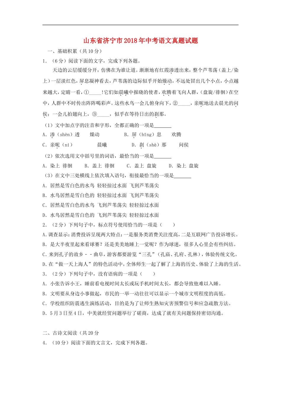 山东省济宁市2018年中考语文真题试题（含解析）kaoda.com.doc_第1页