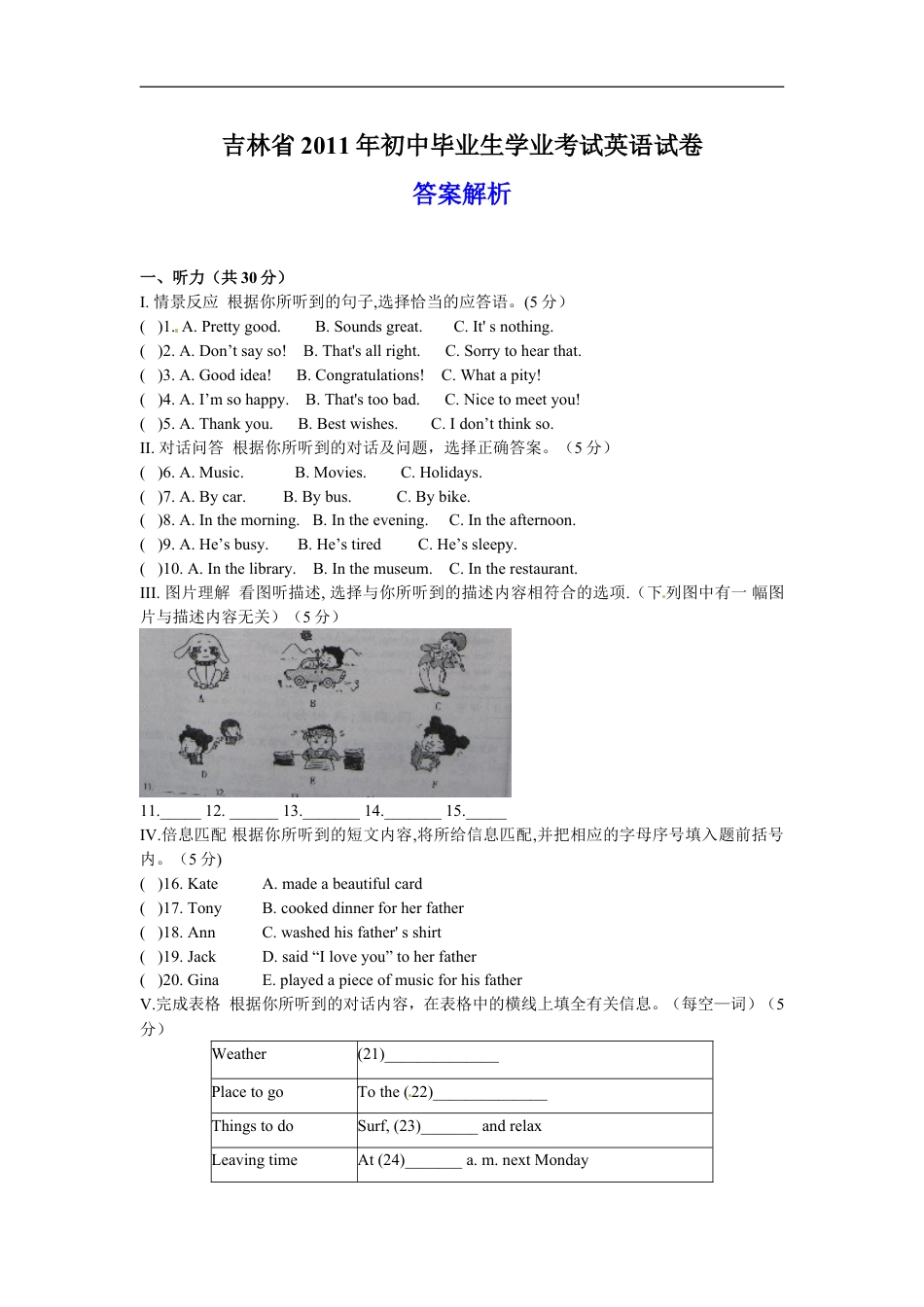 2011年吉林省中考英语试题及答案kaoda.com.doc_第1页