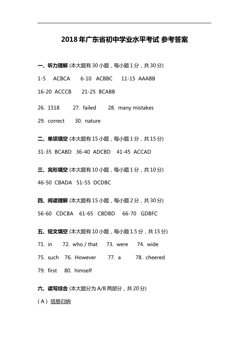 广东省2018年中考英语试题参考答案kaoda.com.docx_第1页