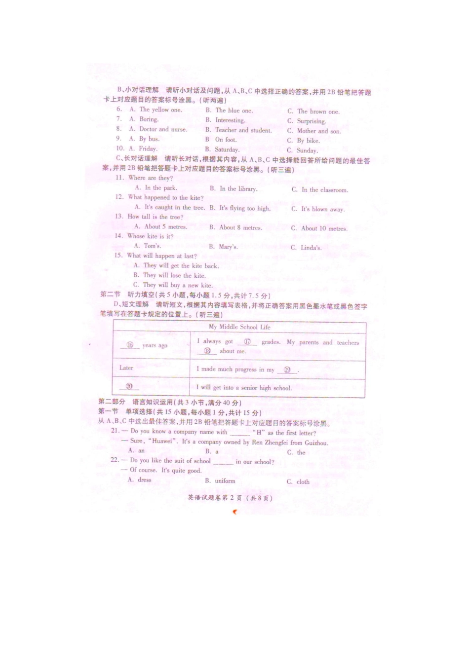 贵州省遵义市2016年中考英语真题试题（pdf，含答案）kaoda.com.pdf_第2页