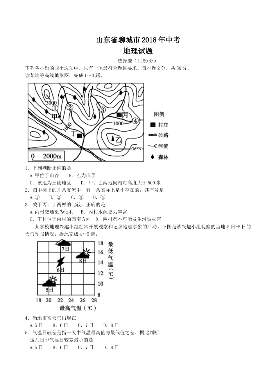 2018年山东聊城中考地理试卷及答案kaoda.com.doc_第1页