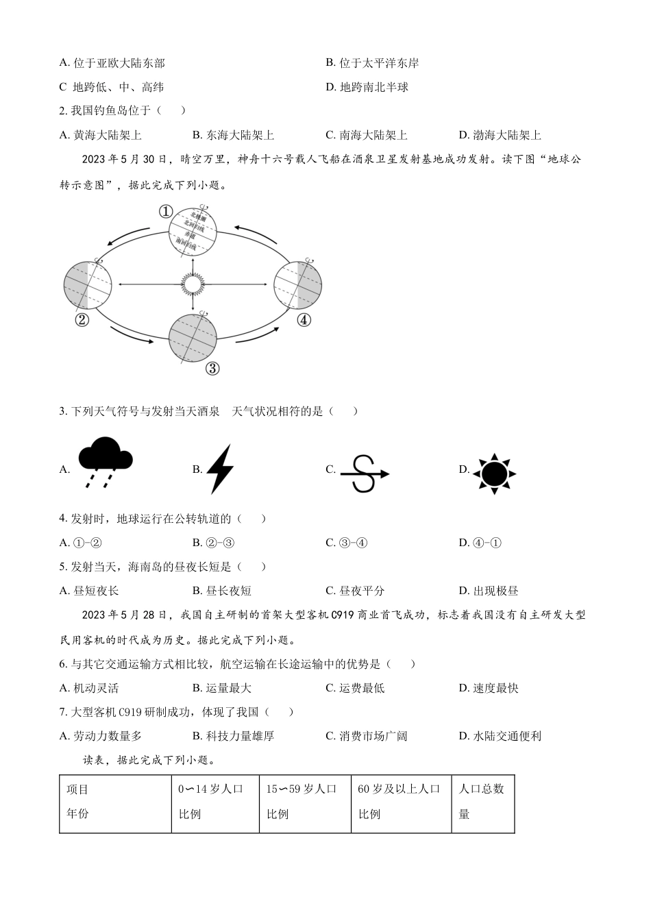 kaoda.com：2023年海南省中考地理真题（原卷版）kaoda.com.docx_第2页