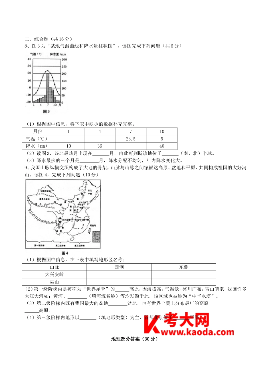 甘肃省武威市、白银市、定西市、平凉市、酒泉市、临夏州、张掖市2017年中考地理真题试题（含答案）kaoda.com.doc_第2页