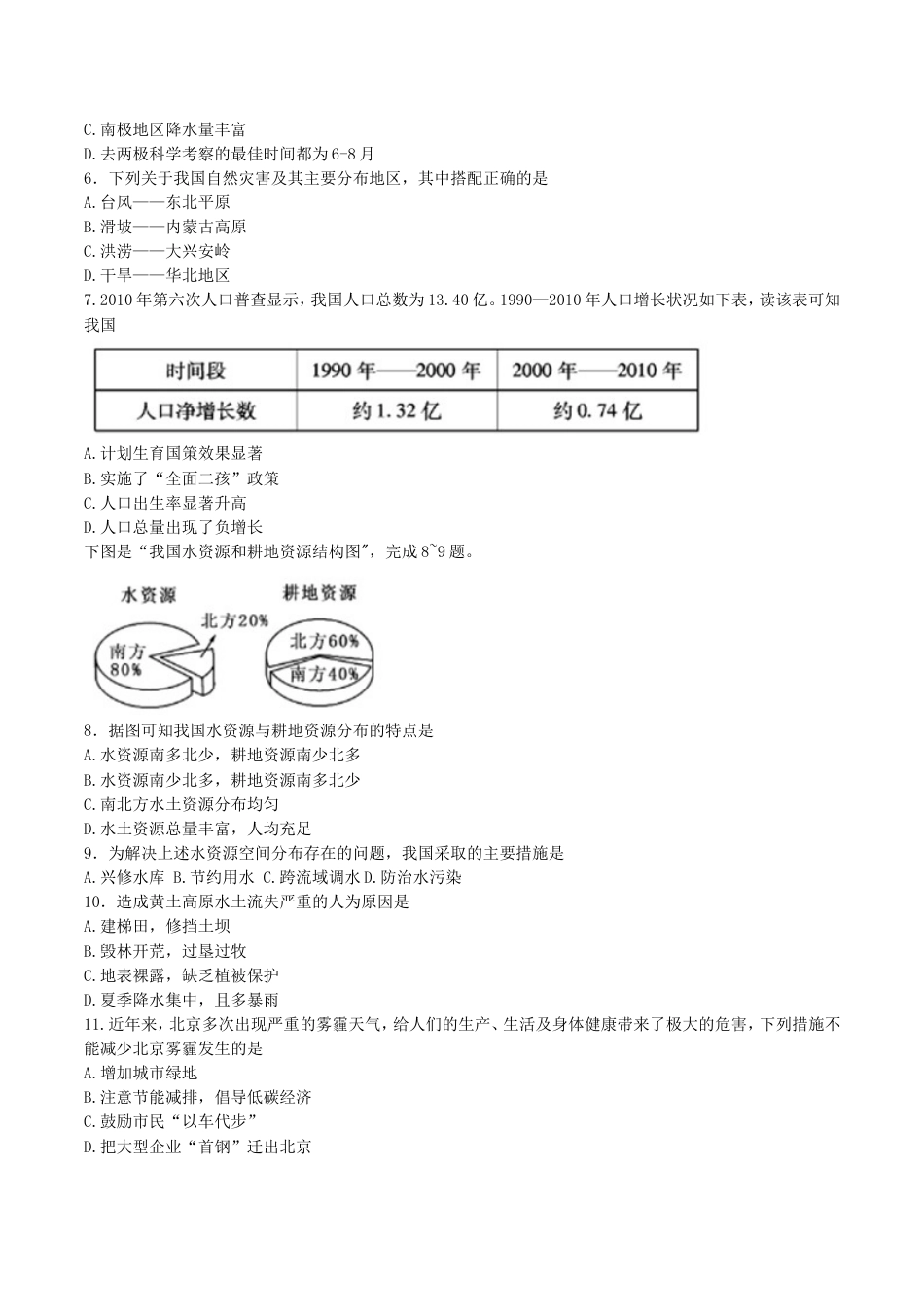 内蒙古呼伦贝尔市、兴安盟2018年中考地理真题试题（含答案）kaoda.com.doc_第2页