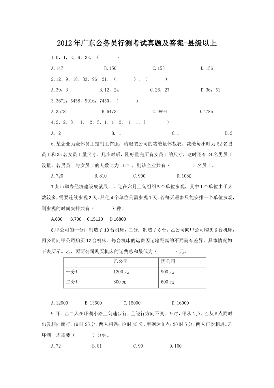 考大网_2012年广东公务员行测考试真题及答案-县级以上.doc_第1页