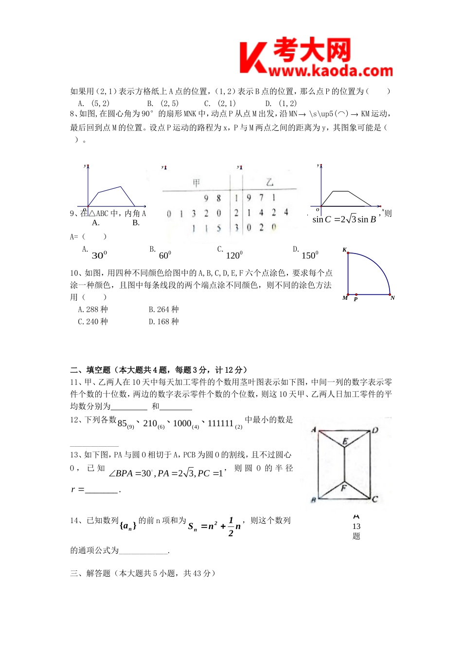 考大网_2010湖南永州陶铸中学数学教师招聘考试试题及答案kaoda.com.doc_第2页