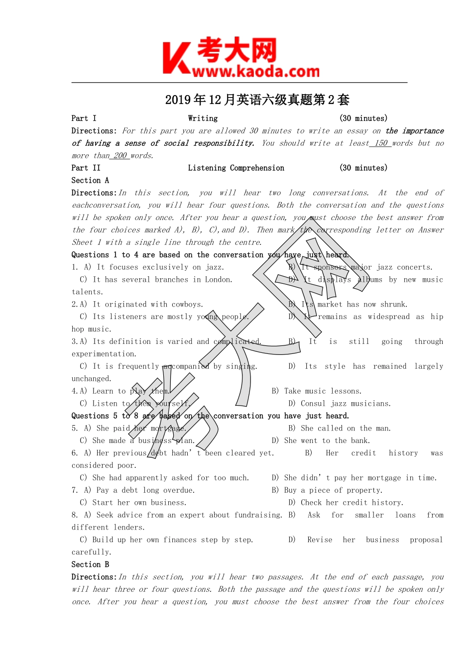 考大网_2019年12月英语六级真题第2套kaoda.com.doc_第1页