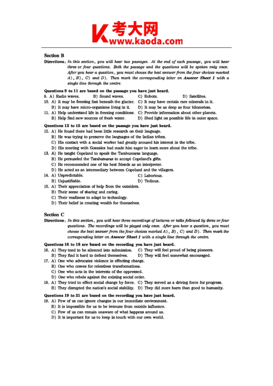 考大网2020年9月英语六级真题试卷及答案-第1套kaoda.com.doc_第2页