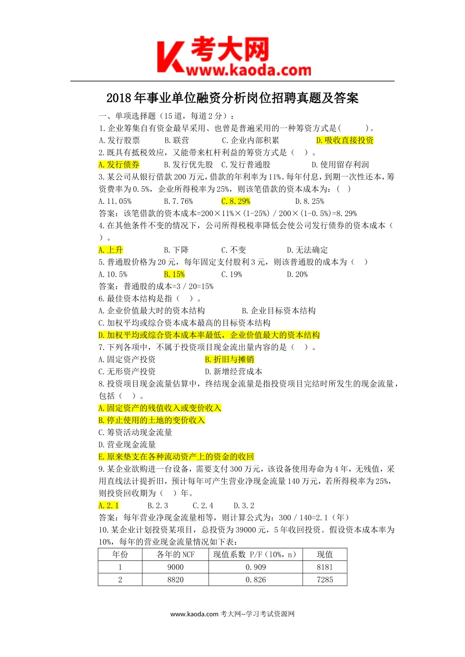 考大网_2018年事业单位融资分析岗位招聘真题及答案kaoda.com.doc_第1页